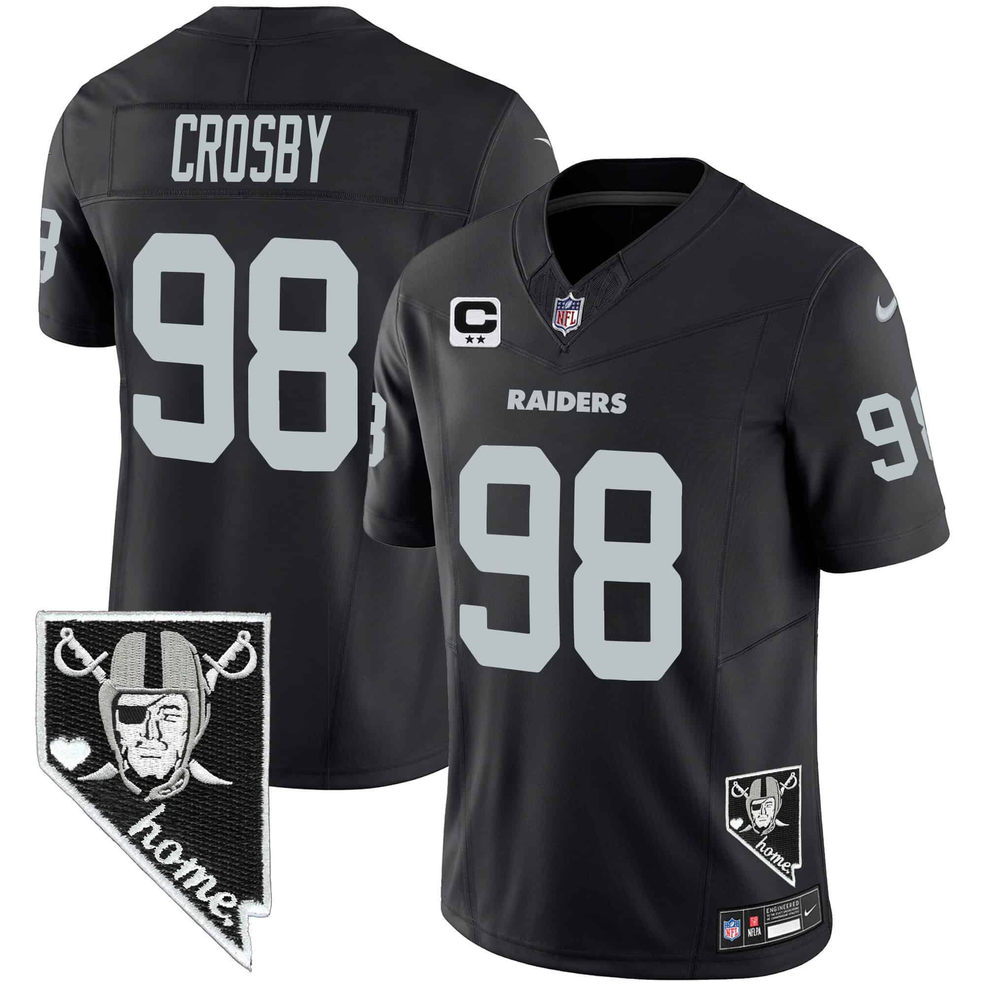 Men Oakland Raiders 98 Crosby Black 2024 Nike Nevada Home Patch Vapor NFL Jersey style 1